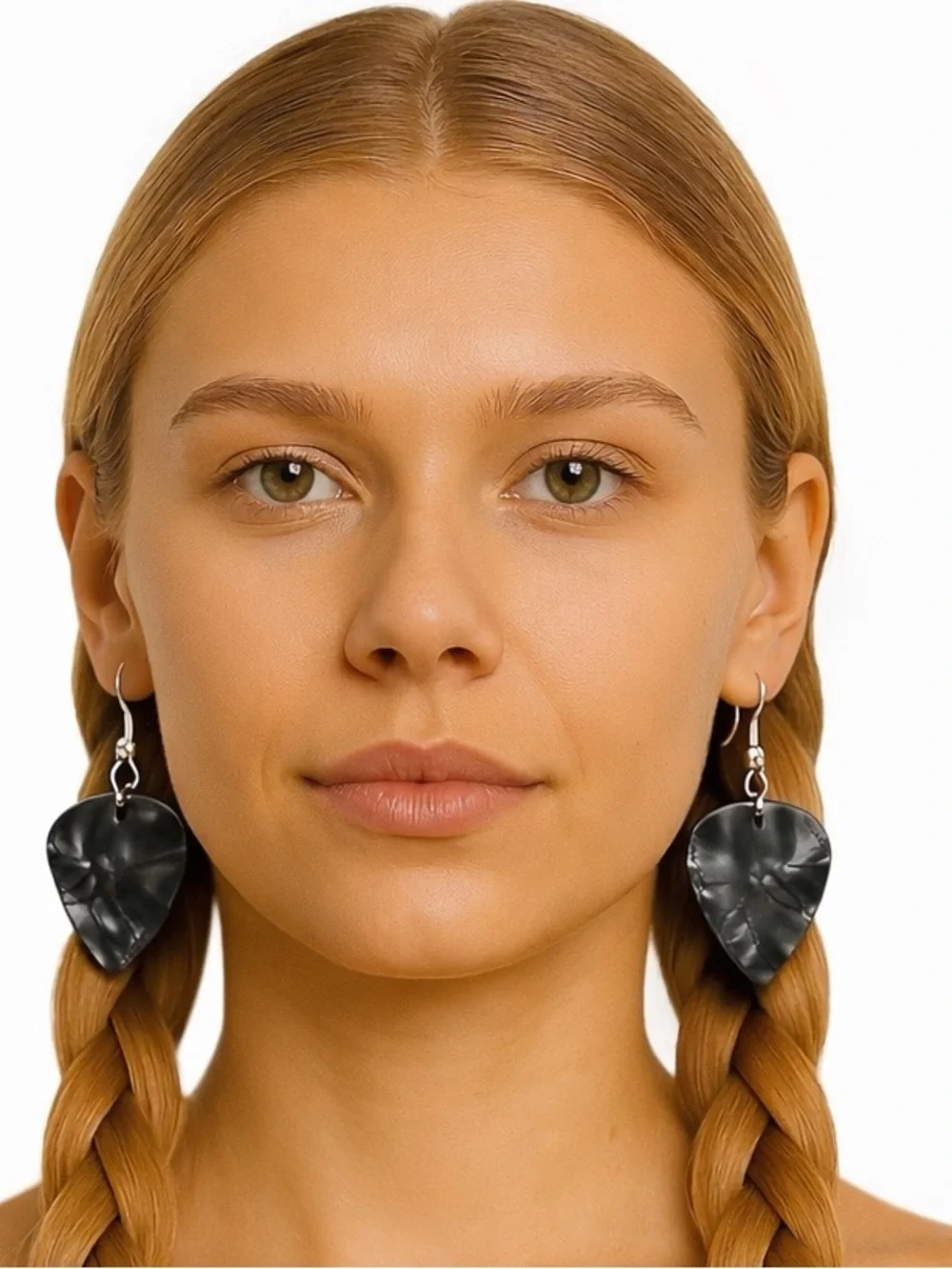 Black Pearlescent Guitar Pick Earrings Unisex New